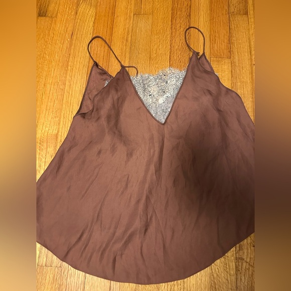 Free People Deep V Bandeau Top satin lace cami tank Copper rust cream bralette - Picture 2 of 12